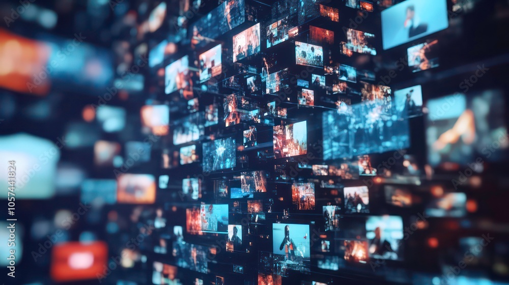 A dynamic display of digital media and content in a vibrant, interconnected visual network. A dynamic display of digital media and content in a vibrant, interconnected visual network.