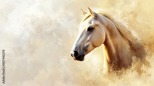 Capture of a horse in a portrait style, highlighted against a softly blurred background, emphasizing the horses features with ample copy space for text placement.