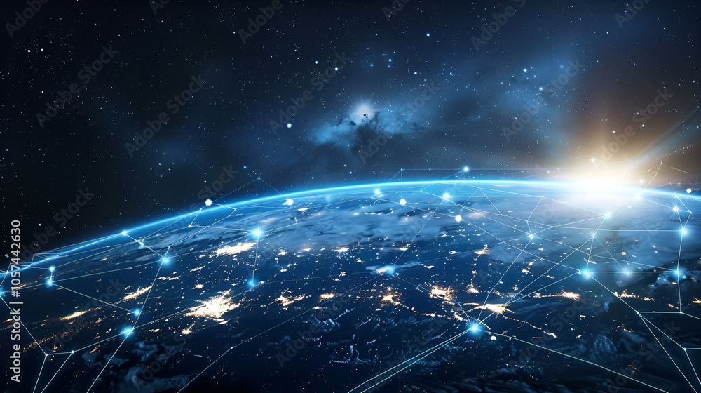 Obraz premium Global network connection earth ,digital blockchain connection background, data global transform in the future technology, cloud and online network around the world