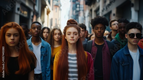 Group of people are standing in a city street