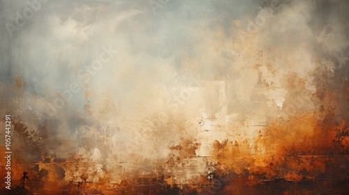 Abstract landscape wall with warm tones blending into a cloudy sky, evoking emotion and contemplation.