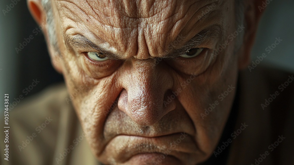 Older man with an angry look focused and intense Older man with an angry look focused and intense