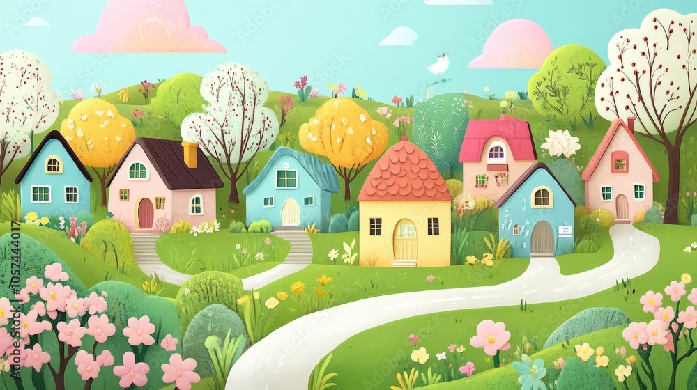 Enchanting 3D Art Deco Forest Meadow in Pastel Colors - Serene Cartoon Landscape with Puffy Embossing Dough Enchanting 3D Art Deco Forest Meadow in Pastel Colors - Serene Cartoon Landscape with Puffy Embossing Dough