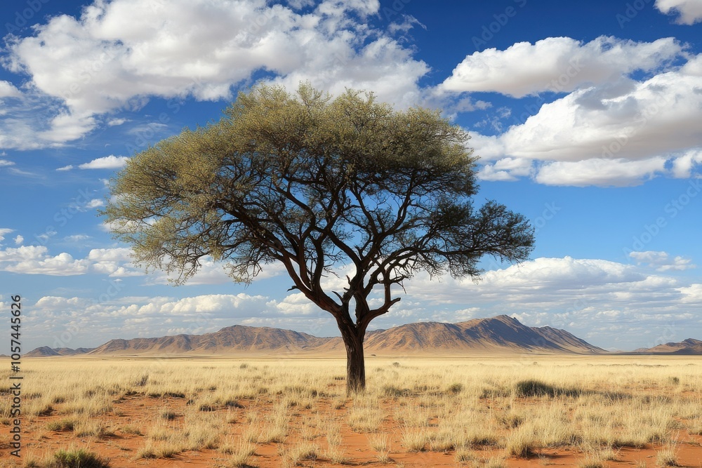 Unique lone acacia tree in the namib desert landscape Unique lone acacia tree in the namib desert landscape