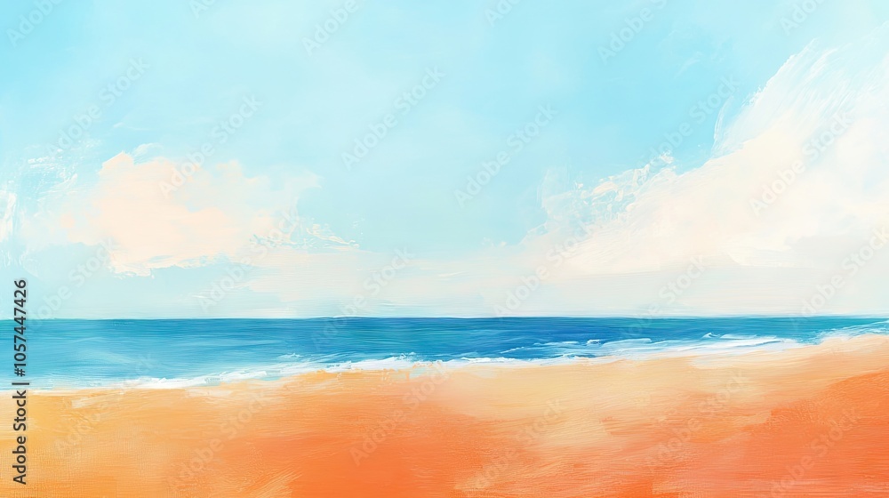 Fototapeta premium Vibrant orange and blue hues of the sea create a stunning summer landscape, perfect for capturing the essence of summer with bright colors and clear skies. Ample copy space available.