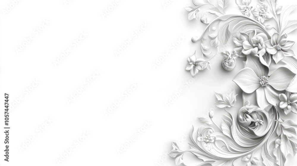 Delicate 2D floral textile ornament created on a clean white background, highlighting an abstract textile pattern mockup in intricate detail. Ideal for design use with copy space available. Delicate 2D floral textile ornament created on a clean white background, highlighting an abstract textile pattern mockup in intricate detail. Ideal for design use with copy space available.