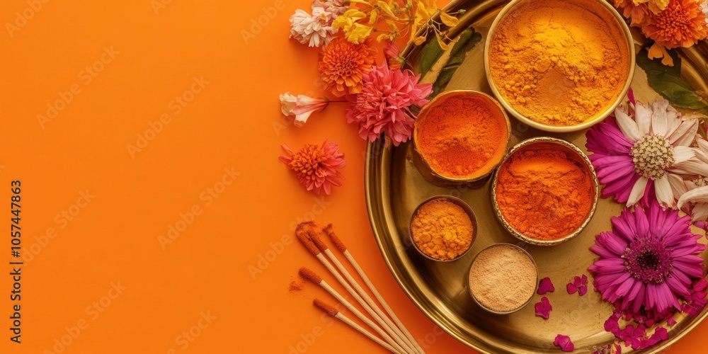 Vibrant Holi Celebration: A Festive Display of Colorful Powder and Flowers