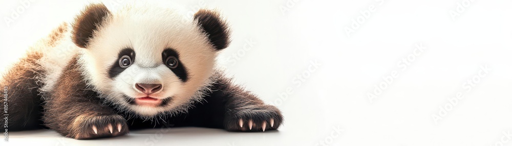Playful baby panda rolling on a solid white background, fun and cuddly Playful baby panda rolling on a solid white background, fun and cuddly