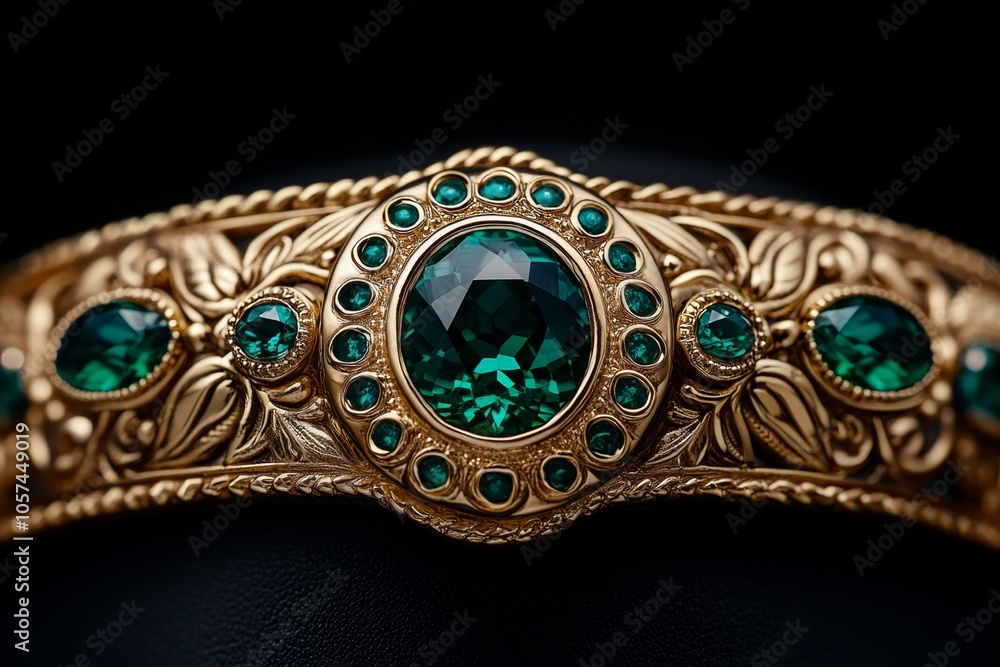 Obraz premium Close-up of fine jewelry with sparkling gemstones set in gold, capturing the detail and luxury of high-quality adornments, symbolizing beauty and precision