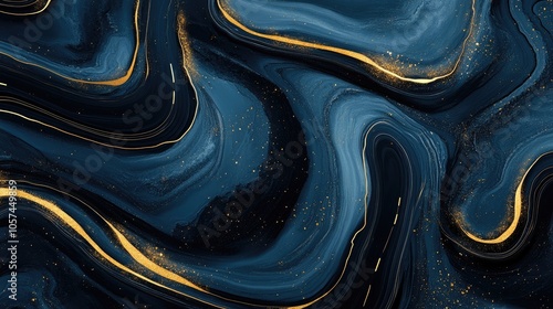 Abstract background highlighting a road of dark blue marble with intricate gold tracing, providing a visually striking composition ideal for creative projects with ample copy space.
