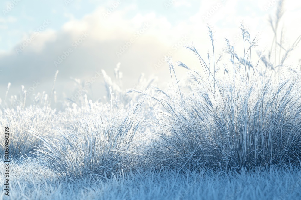 Winter background morning frost on the grass with copy space Winter background morning frost on the grass with copy space
