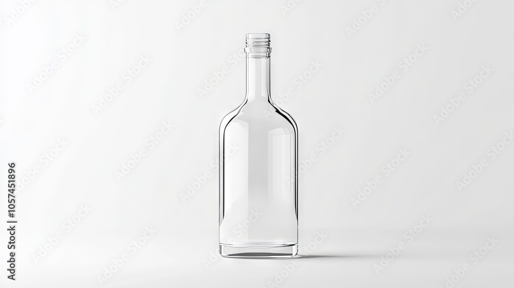 Elegant clear glass liquor bottle mockup on crisp white background ideal for branding or product design Elegant clear glass liquor bottle mockup on crisp white background ideal for branding or product design
