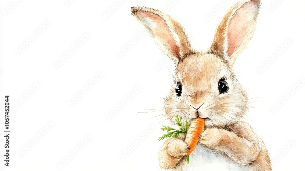 Obraz premium Adorable Bunny with Long Ears in Watercolor Style