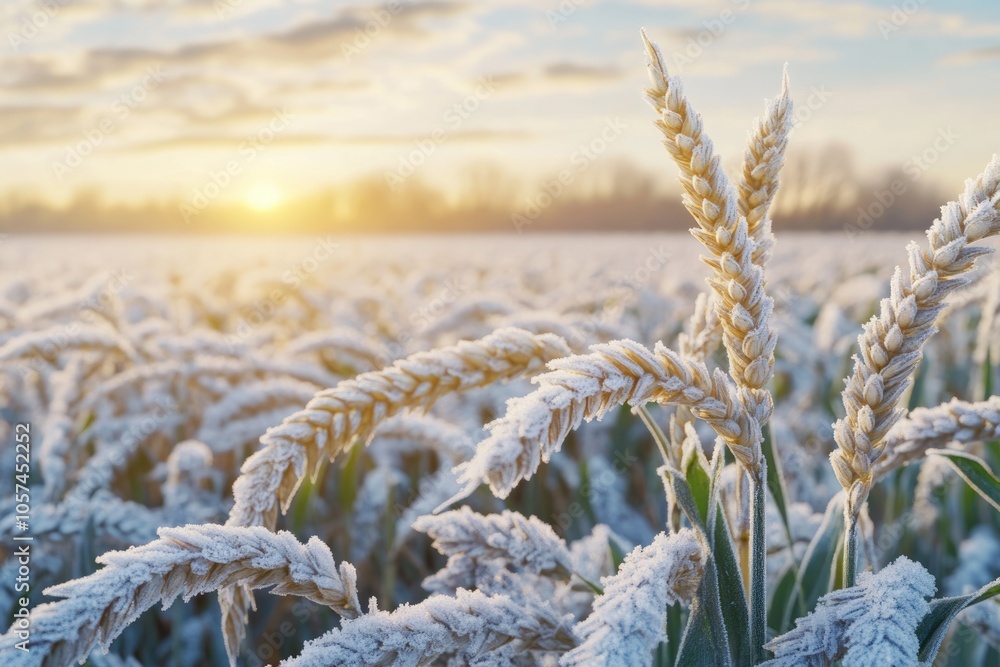 Winter wheat damaged by early spring frosts frozen plants at sunrise. Winter wheat damaged by early spring frosts frozen plants at sunrise.