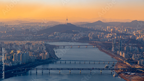 Obraz na płótnie Seoul in winter is a beautiful city.Seoul city,South Korea w salonie