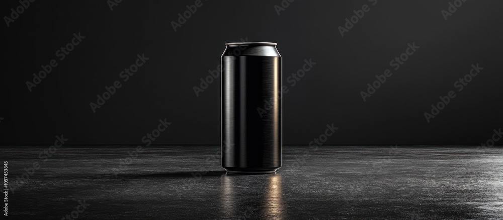 A sleek black can stands on a dark surface, emphasizing minimalist design. A sleek black can stands on a dark surface, emphasizing minimalist design.