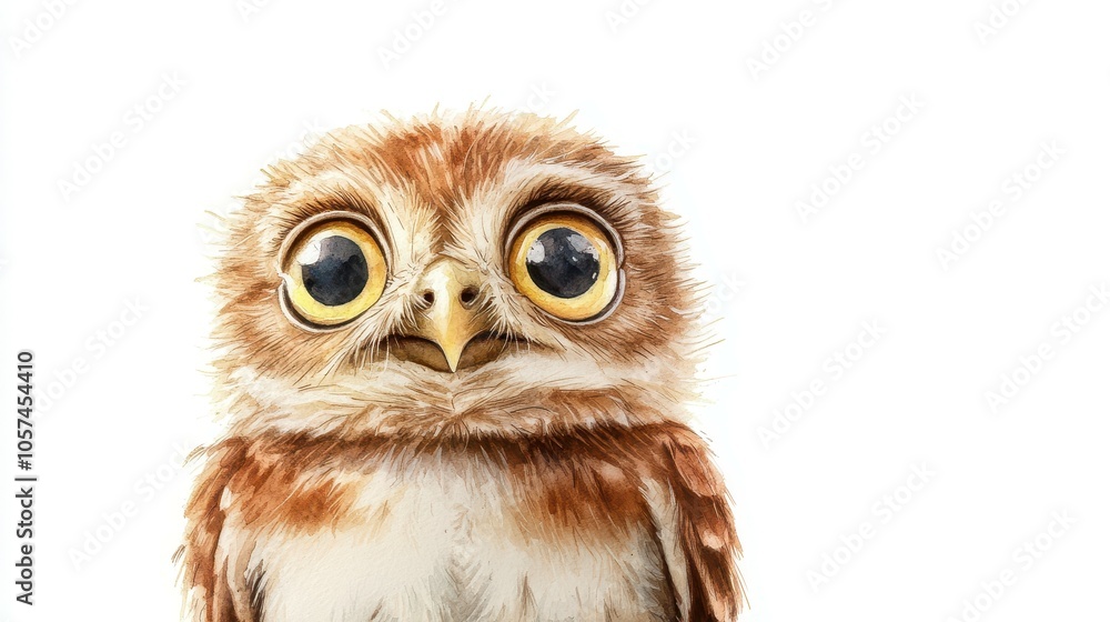 Obraz premium Adorable Chubby Baby Owl in Watercolor Style