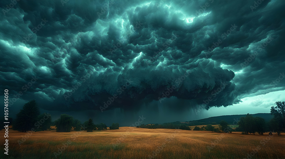 Dark Storm Clouds over Field - Illustration Dark Storm Clouds over Field - Illustration