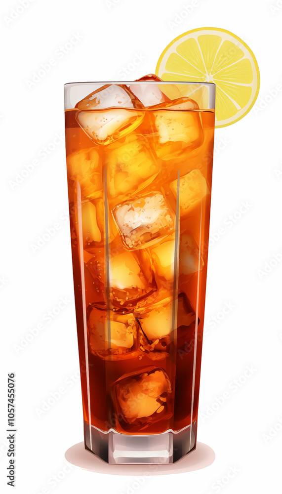 Glass of Iced Tea with Lemon Slice and Ice Cubes