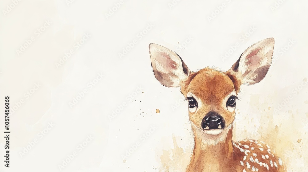Gentle Watercolor Illustration of a Tiny Fawn Gentle Watercolor Illustration of a Tiny Fawn