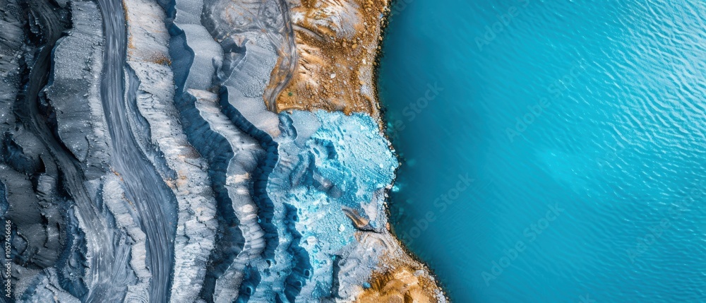 Aerial View of Mineral Extraction Near Water Body Aerial View of Mineral Extraction Near Water Body