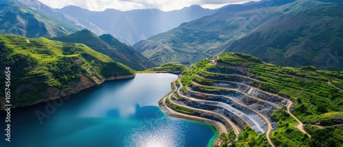 Aerial View of Mineral Extraction Operation in Mountains photo