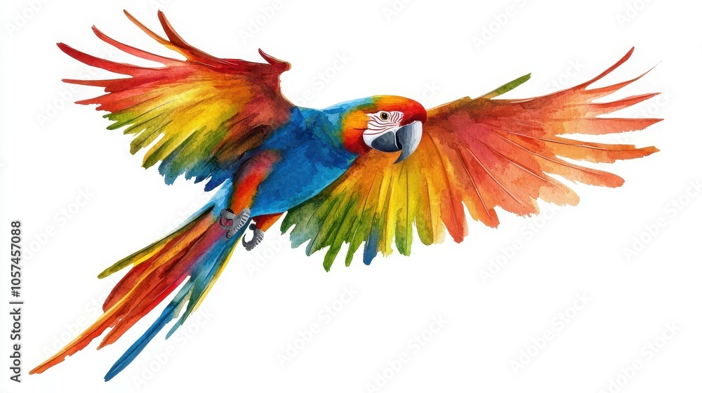 Fototapeta premium Vibrant Watercolor Parrot with Rainbow Feathers