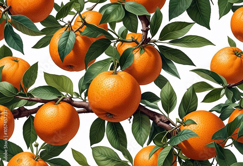 A branch with bright orange tangerines and green leaves creating a natural and fresh look