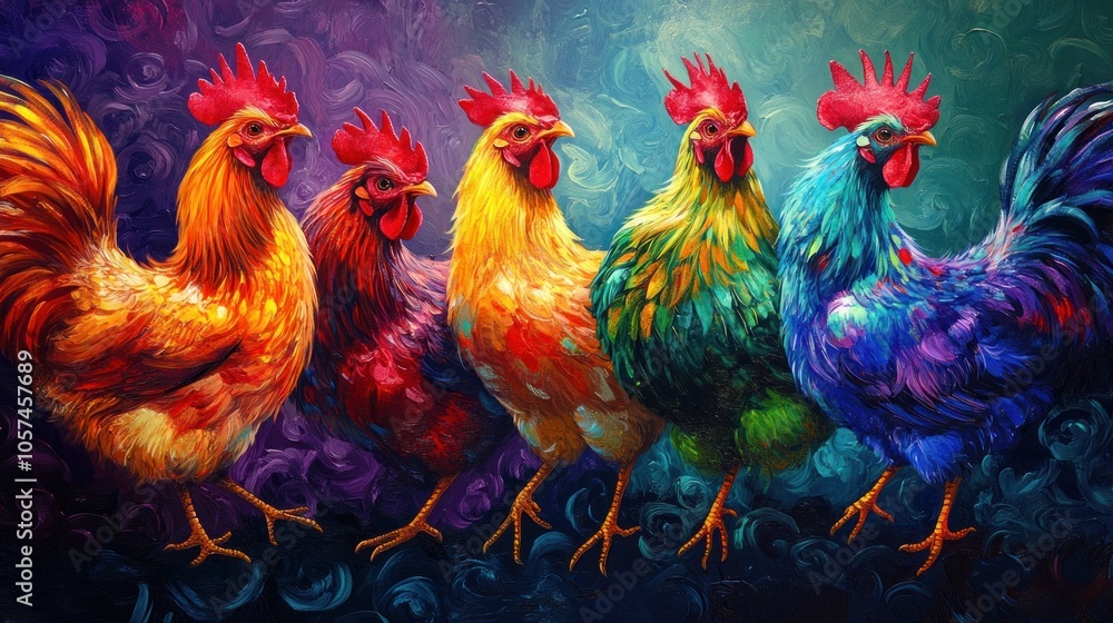 Fototapeta premium Rainbow Roosters