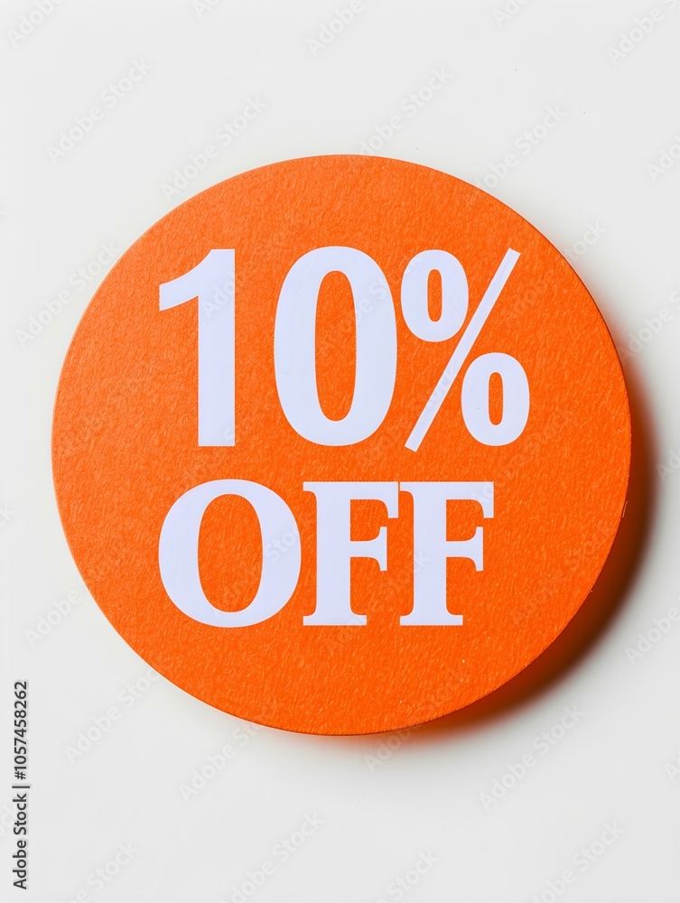 White '10% OFF' Text on a Orange Round Paper Note. White Background 