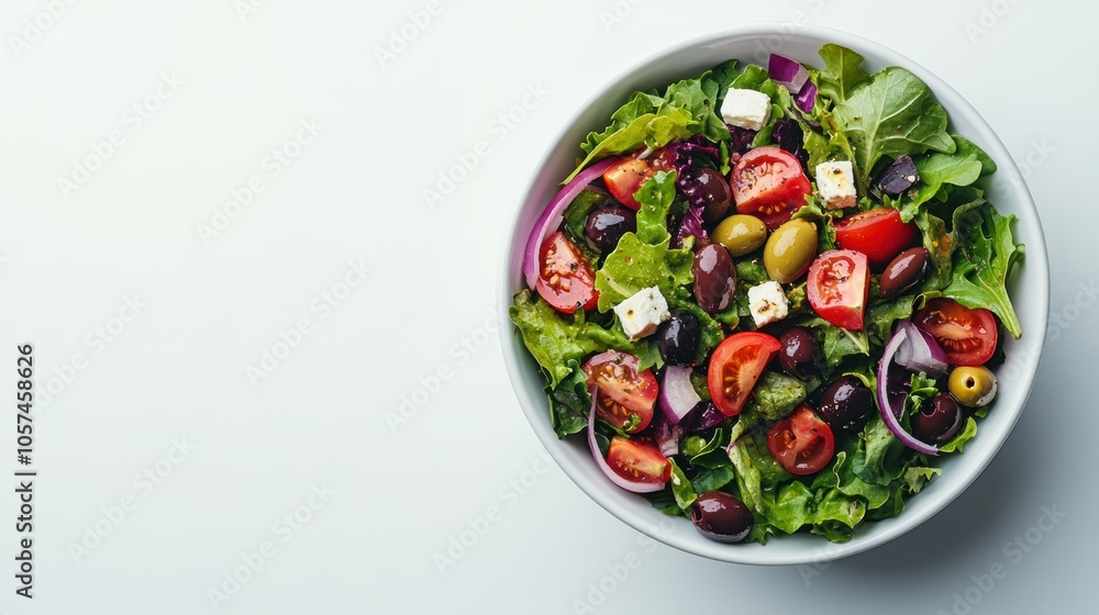 Fresh Greek Salad with Mixed Greens and Vegetables Fresh Greek Salad with Mixed Greens and Vegetables