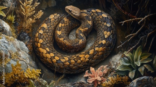 Close-up of a Coiled Snake