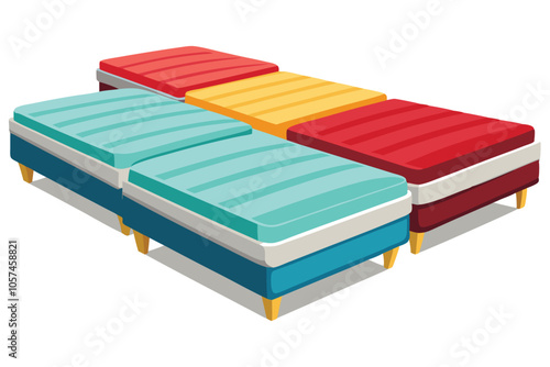 Collection of mattresses isolated on white background.