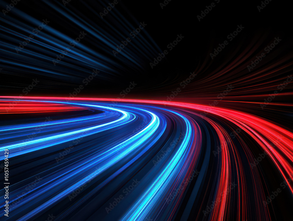 Abstract blue and red light trails on a black background. Abstract blue and red light trails on a black background.