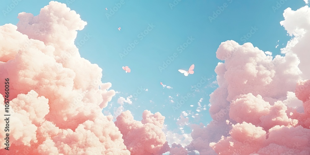 Soft, cotton like clouds float through a clear, vibrant blue sky, creating a serene and beautiful scene that highlights the peacefulness of the atmosphere. Soft, cotton like clouds float through a clear, vibrant blue sky, creating a serene and beautiful scene that highlights the peacefulness of the atmosphere.