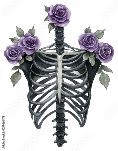 PNG Ribs with purple roses art illustration flower. photo