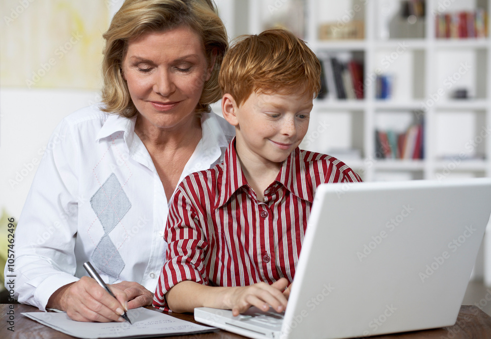 Grandmother and Grandson Using Laptop Grandmother and Grandson Using Laptop