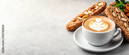 Enjoying biscotti with almonds and a creamy cappuccino a delightful italian experience