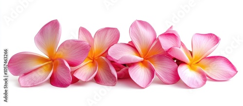 Plumeria Frangipani Temple Tree Close Up Beautiful Pink Yellow Plumeria Flowers Bouquet Isolated On White Background Close Up Tropical Flower