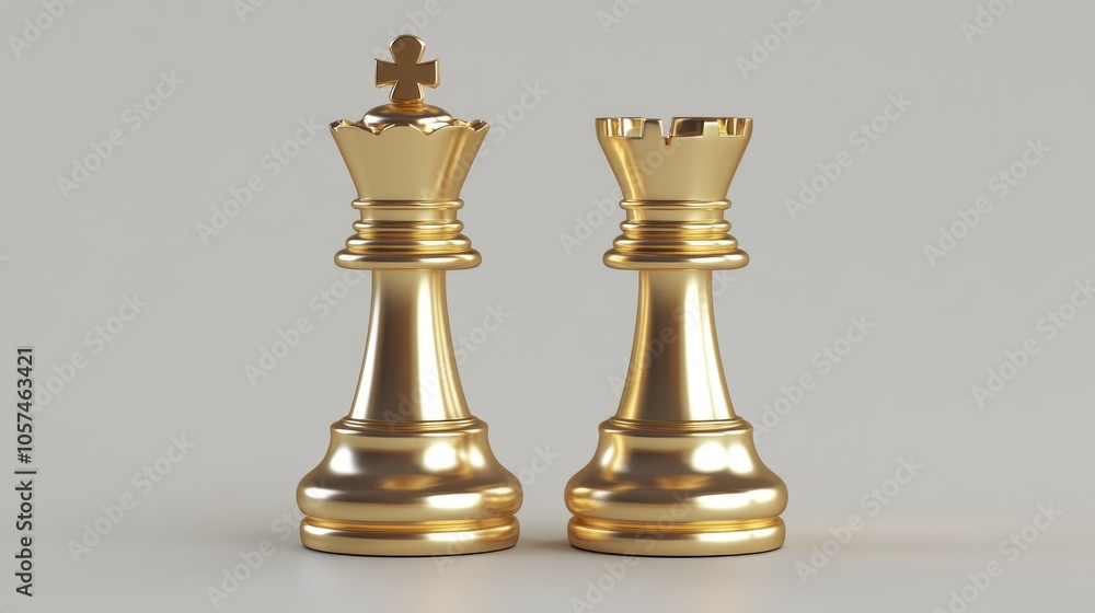 Golden king and queen chess pieces symbolizing competition and strategic business concepts Golden king and queen chess pieces symbolizing competition and strategic business concepts