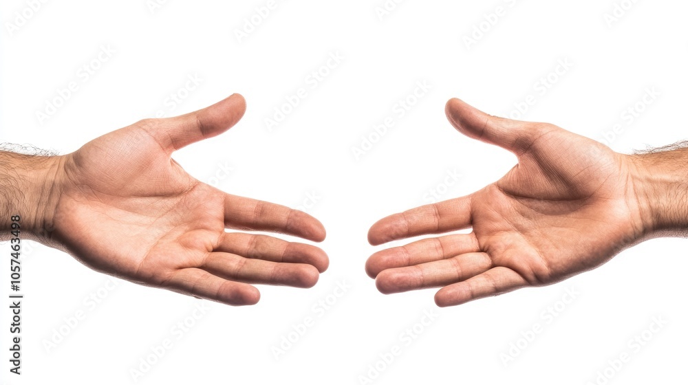 Two open male hands on a white background Two open male hands on a white background