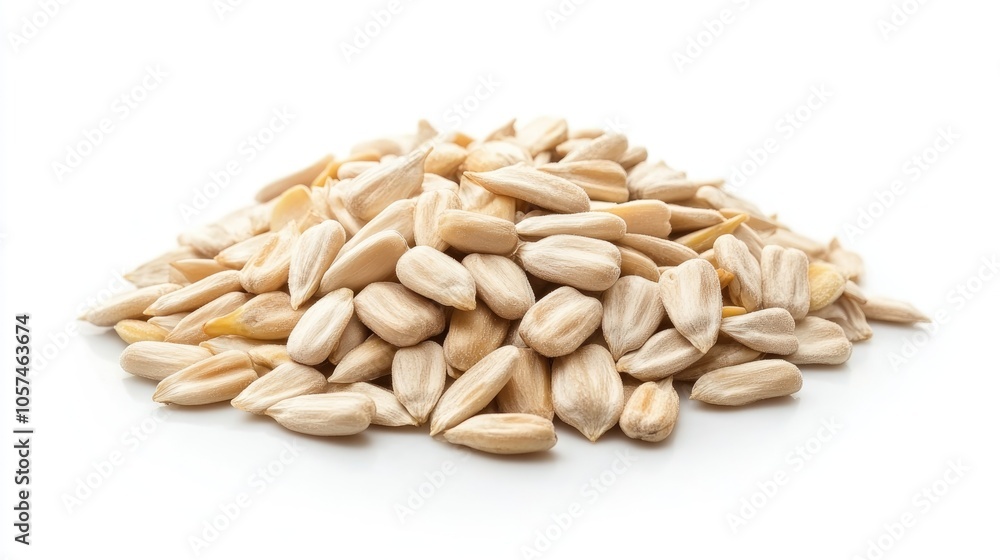 Peeled sunflower seeds isolated on a white background Peeled sunflower seeds isolated on a white background