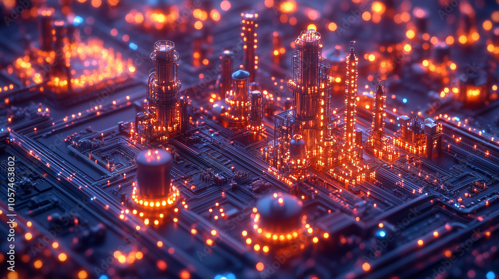 custom made wallpaper toronto digitalCyberpunk Refinery: Glowing Metropolis of Industry