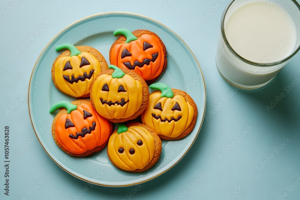 Halloween cookies with pumpkin and corn face designs, AI generated illustration Halloween cookies with pumpkin and corn face designs, AI generated illustration