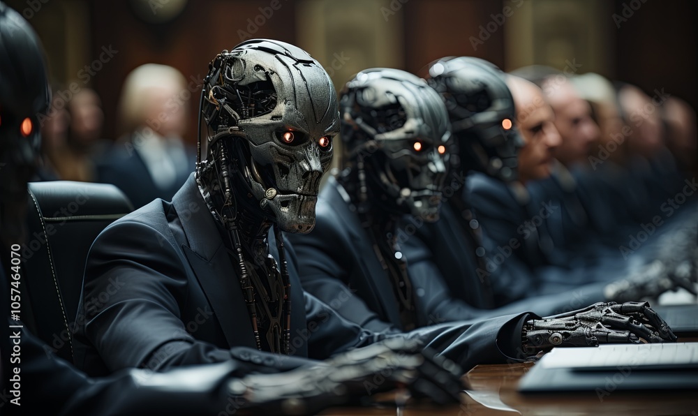 Group of People in Suits and Masks Sitting at Table Group of People in Suits and Masks Sitting at Table
