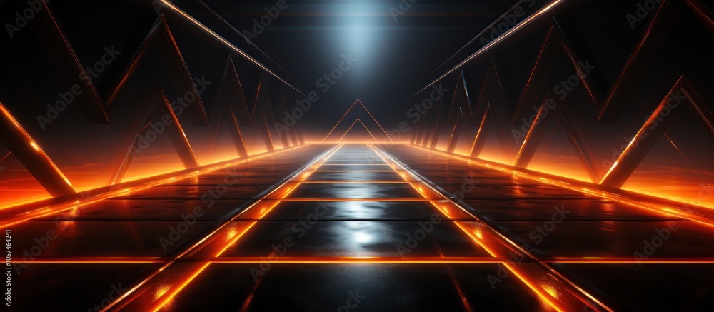 A futuristic corridor illuminated by orange light, creating a sci-fi atmosphere. A futuristic corridor illuminated by orange light, creating a sci-fi atmosphere.