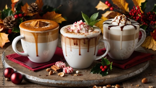 Seasonal cappuccinos: pumpkin spice, peppermint, and hazelnut.