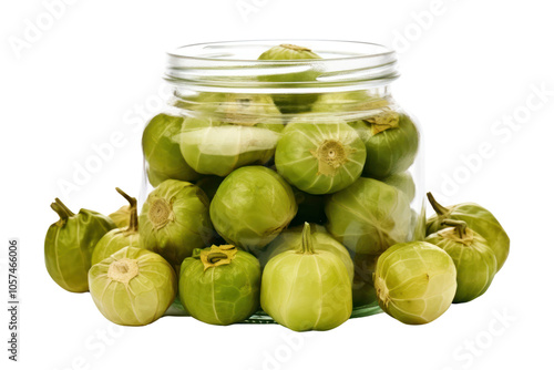 Wallpaper Mural Whole green tomatillos with their papery husks intact, displayed in a clear glass container, isolated on white background Torontodigital.ca