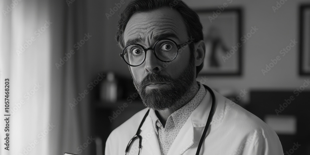 Surprised Doctor with Glasses in a Room Surprised Doctor with Glasses in a Room