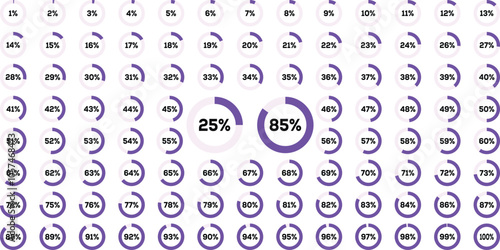 Progress bar Vector illustration. Circle percentage diagrams from 0 to 100. Circle progress bar set with percentage text from 0 to 100 percent. Infographics 0 10 20 30 40 50 60 70 80 90 100 percent